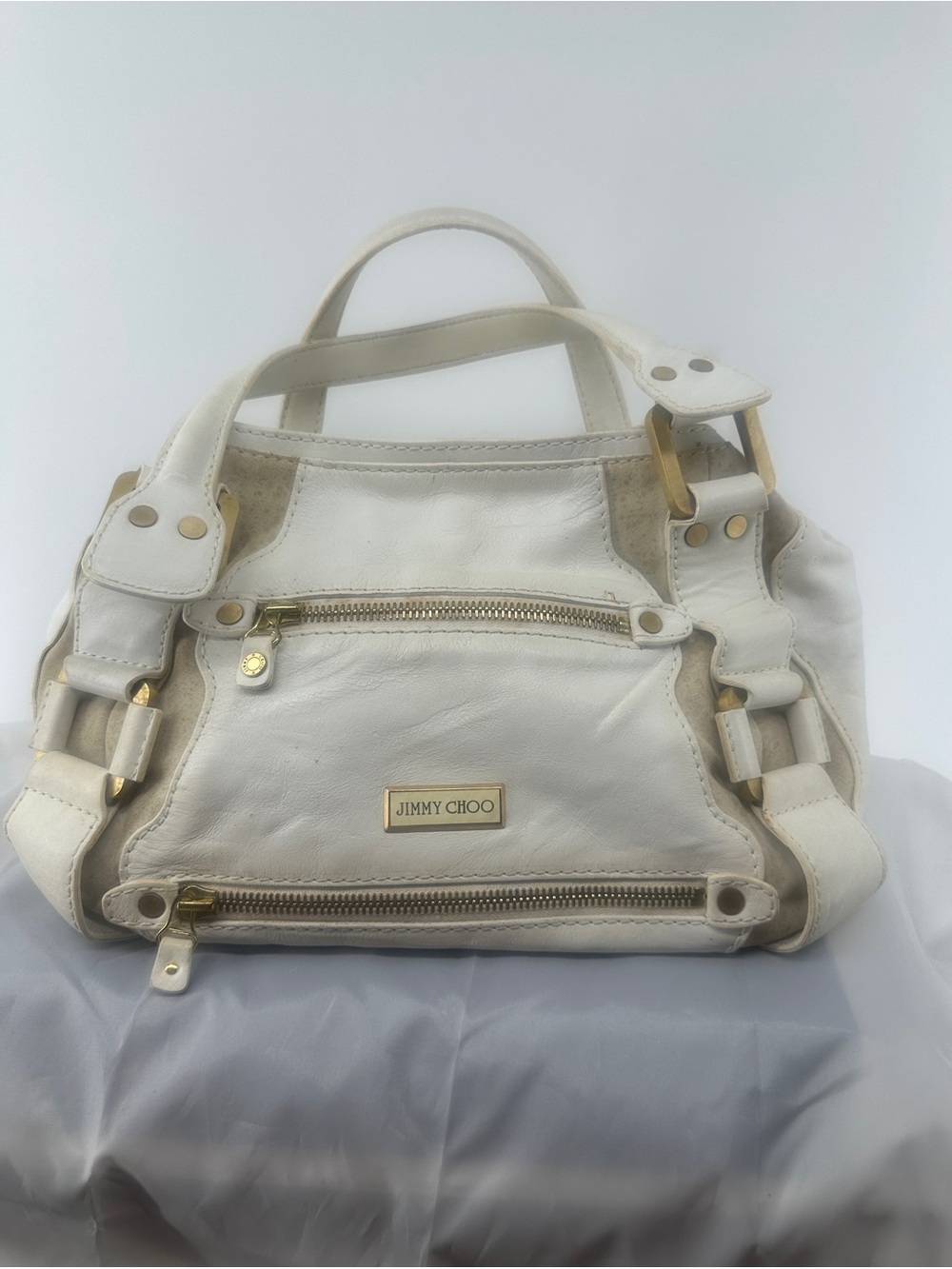 Jimmy choo white cream mahala satchel shoulder bag